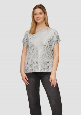 s.Oliver T-Shirt mit Glitzer-Frontprint - grau meliert