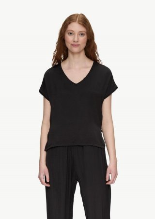s.Oliver Fabricmix-Shirt im Loose Fit mit V-Ausschnitt - schwarz