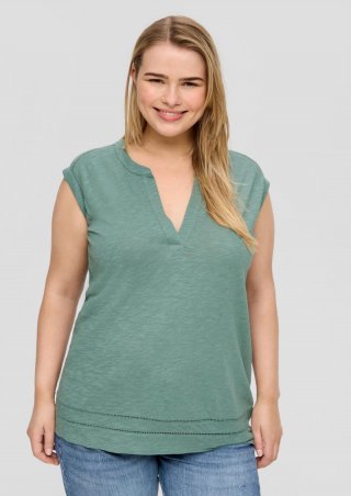 s.Oliver Relaxed-Fit-Shirt mit Spitzen-Details - dunkles salbeigrün