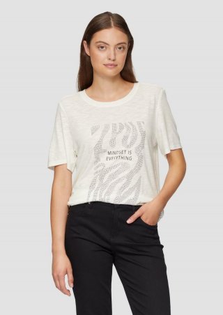 s.Oliver Flammgarnshirt mit Schmucksteinen - ecru