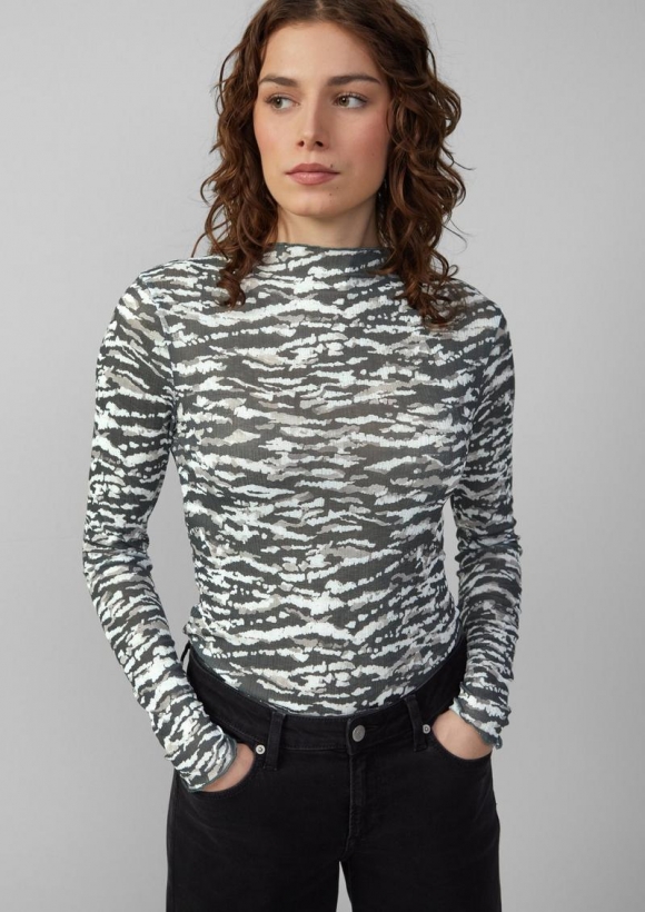 s.Oliver Leicht transparentes Longsleeve mit All-over-Print - schwarz