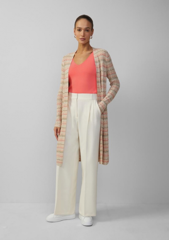s.Oliver Longcardigan mit Zick-Zack-Muster und Glitzergarn - beige