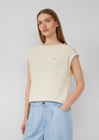 s.Oliver Relaxed-Fit-Shirt mit Print und überschnittenen Schultern - beige