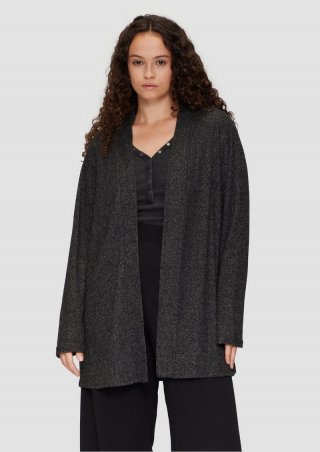 s.Oliver Gerippter Long-Cardigan in melierter Optik - anthrazit
