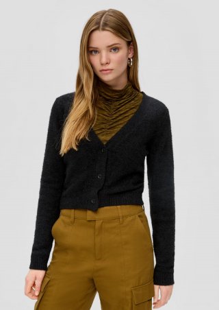 s.Oliver Strickjacke im Cropped-Schnitt - schwarz