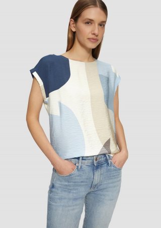 s.Oliver T-Shirt im Fabricmix mit vorderseitigem Print - ecru