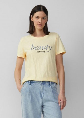s.Oliver Jersey-T-Shirt mit Schriftprint und Pailletten - helles zitrone