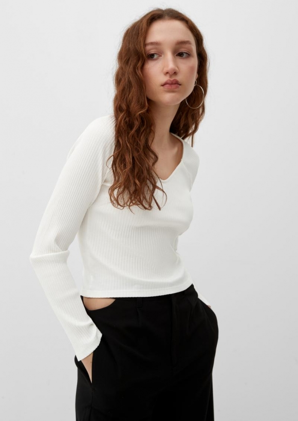 s.Oliver Longsleeve mit Rippstruktur - ecru