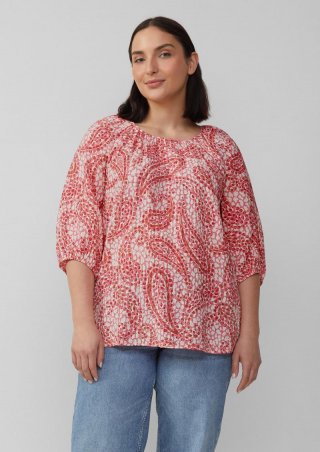 s.Oliver Strukturierte Relaxed-Fit-Bluse mit Raffungen und Raglanärmeln - himbeere