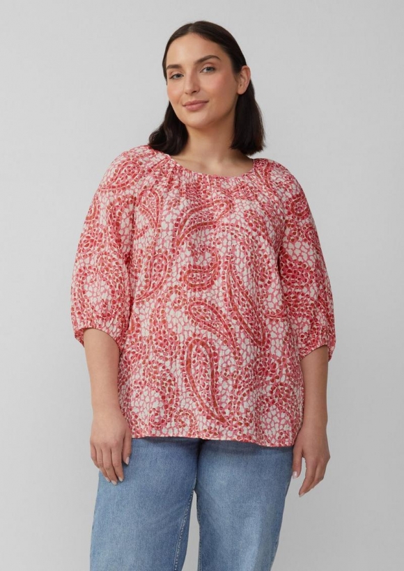 s.Oliver Strukturierte Relaxed-Fit-Bluse mit Raffungen und Raglanärmeln - himbeere