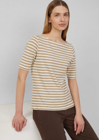 s.Oliver Gestreiftes T-Shirt im Slim Fit mit Flammgarnstruktur - hellbraun