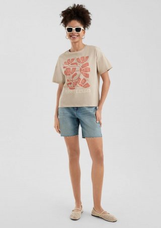 s.Oliver Baumwollshirt mit überschnittener Schulter - beige