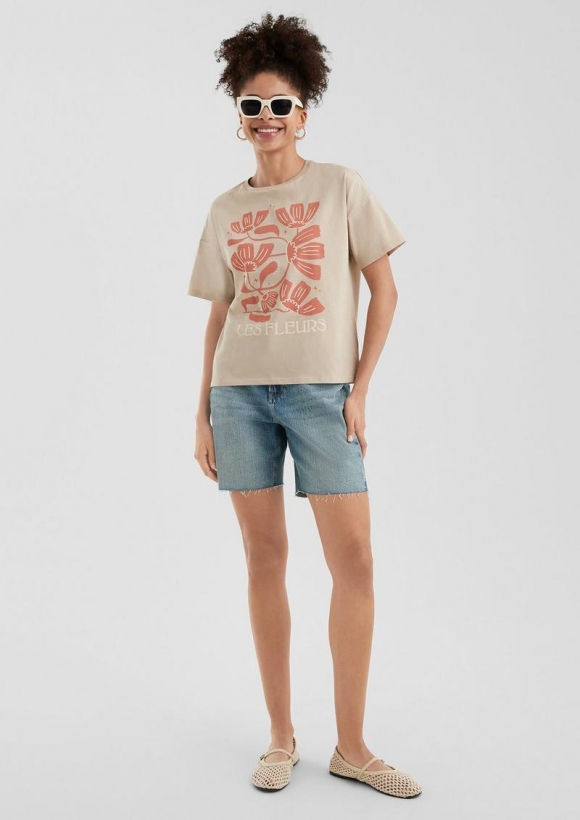 s.Oliver Baumwollshirt mit überschnittener Schulter - beige