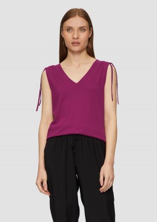 s.Oliver Fließendes V-Neck Top mit Raffung im Schulterbereich - burgund