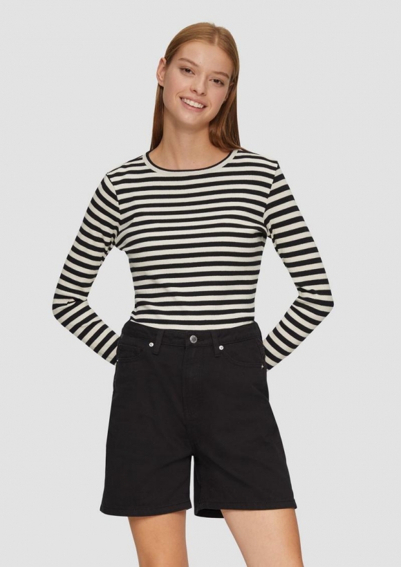 s.Oliver Geripptes Longsleeve im Slim Fit - beige