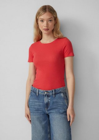 s.Oliver Schmal geschnittenes Shirt mit Ajourmuster - rot