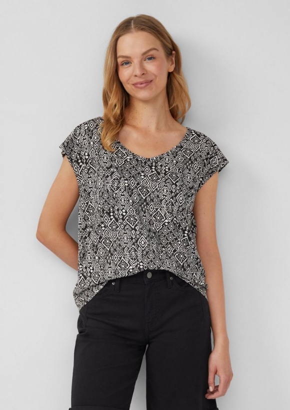 s.Oliver Ärmelloses Relaxed-Fit-Shirt mit Cut-out und Schleife - schwarz