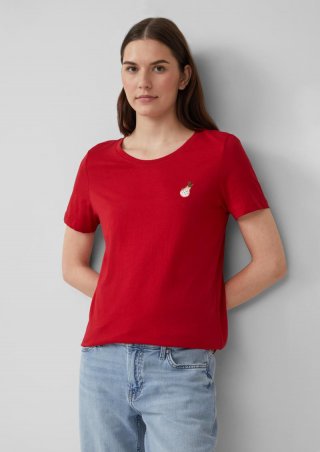 s.Oliver Jersey-T-Shirt mit Stickerei - mohnrot