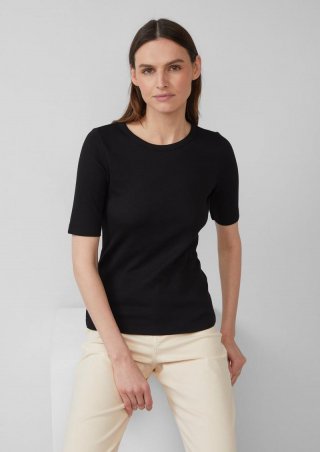 s.Oliver Geripptes T-Shirt im Slim Fit aus Baumwollmix - schwarz