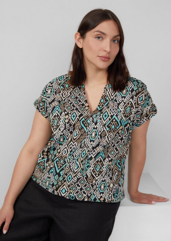 s.Oliver Leichte Baumwoll-Bluse mit All-over-Print - schwarz