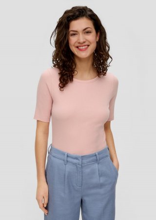 s.Oliver T-Shirt mit Rippstruktur - altrosa