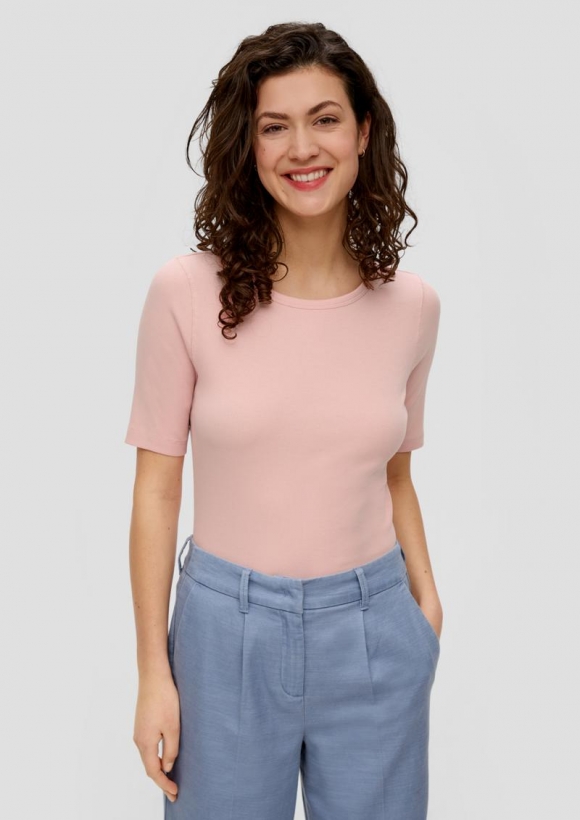 s.Oliver T-Shirt mit Rippstruktur - altrosa
