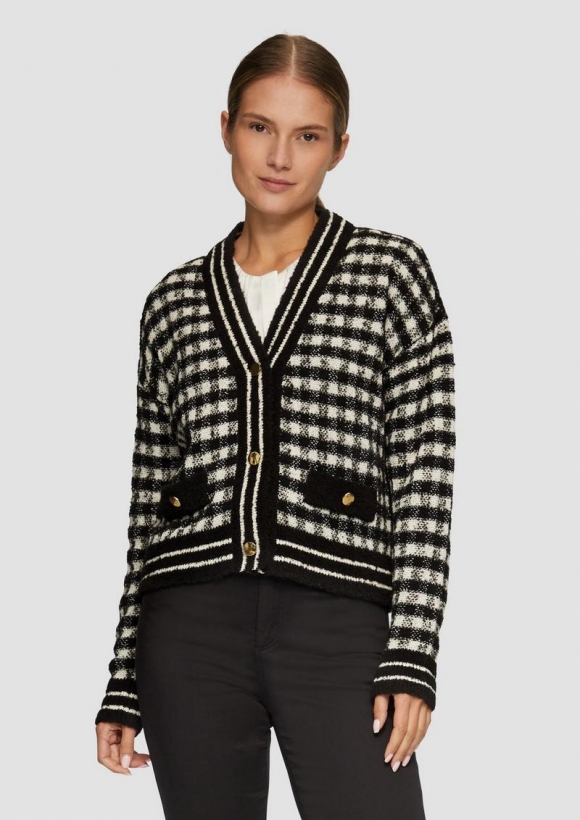 s.Oliver Cardigan mit Karomuster - schwarz