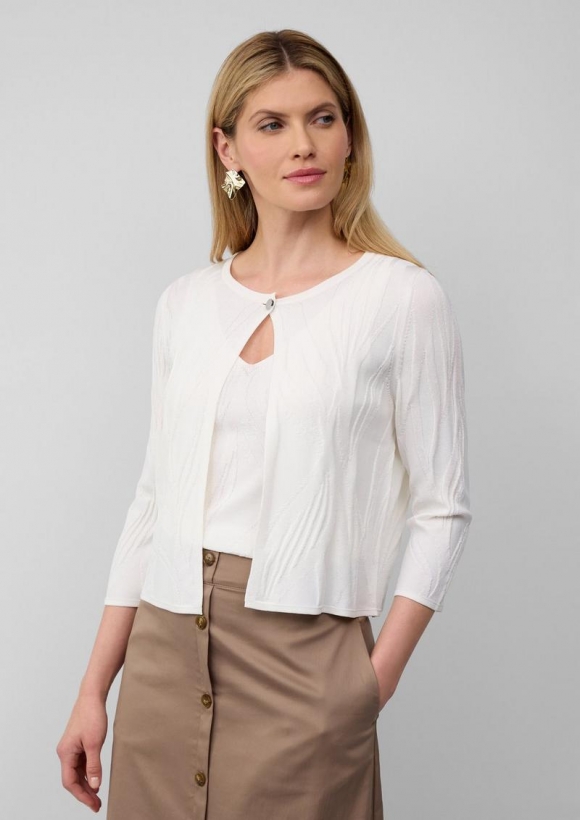 s.Oliver Kurzer Cardigan mit Strukturmuster und 3/4-Ärmeln - ecru