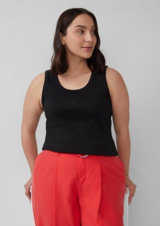 s.Oliver Ripp-Top im Slim Fit mit Stickerei - schwarz