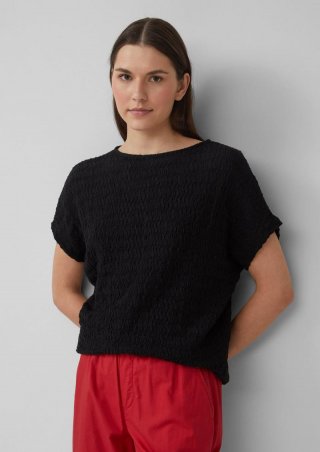 s.Oliver Strukturiertes T-Shirt aus Baumwollmix im Relaxed Fit - schwarz
