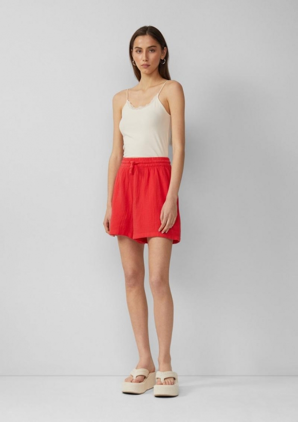s.Oliver Musselin-Shorts mit Elastikbund - rot