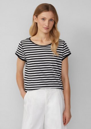 s.Oliver T-Shirt mit Rollkanten und Flammgarnstruktur - schwarz