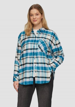 s.Oliver Karierte Hemdbluse aus Viskosemix im Relaxed Fit - azurblau