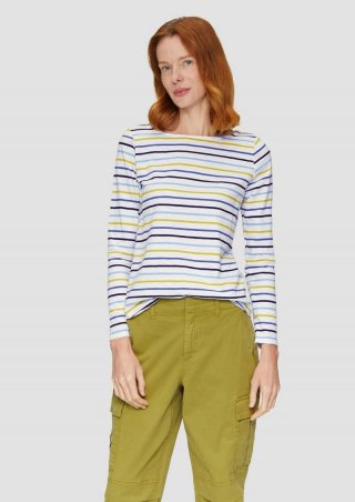 s.Oliver T-Shirt mit U-Boot-Ausschnitt und offenen Kanten - hellblau