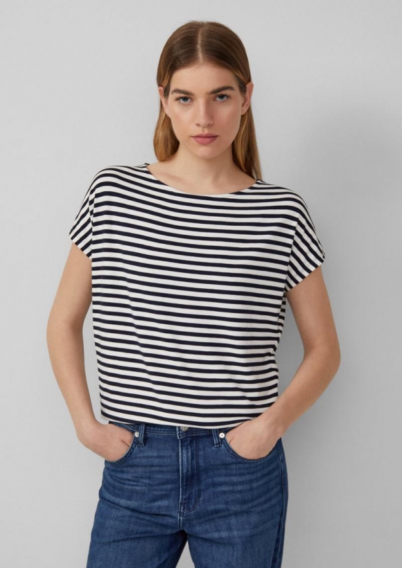 s.Oliver Fließendes Jersey-Shirt mit überschnittenen Schultern - navy