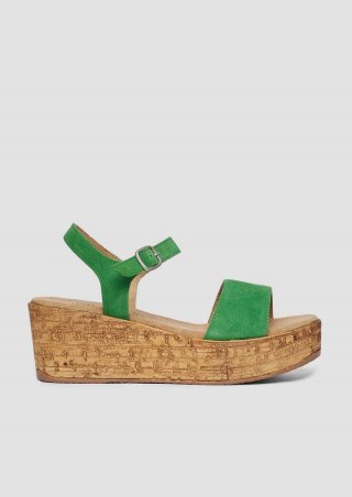 s.Oliver Modische Ledersandalen mit Keilabsatz - grün