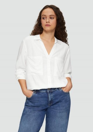 s.Oliver Viskosebluse mit Turn-up und aufgesetzten Taschen - ecru