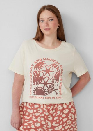 s.Oliver Baumwoll T-Shirt mit Frontprint - beige