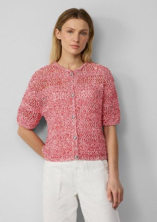 s.Oliver Verkürzte Ajour-Strickjacke mit Glitzereffekt - preiselbeere
