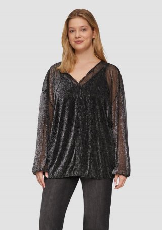 s.Oliver Transparente Meshbluse mit Glitzergarn und überschnittenen Schultern - schwarz