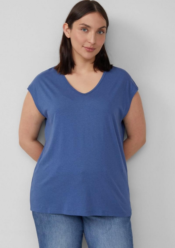 s.Oliver T-Shirt mit V-Ausschnitt im Relaxed Fit - royalblau