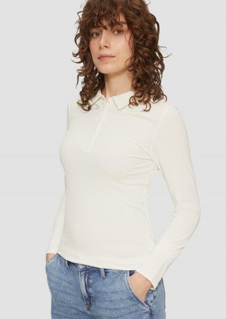 s.Oliver Schmal geschnittenes Rippshirt mit Polokragen - creme