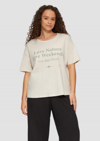 s.Oliver Print-Shirt mit überschnittenen Schultern - beige