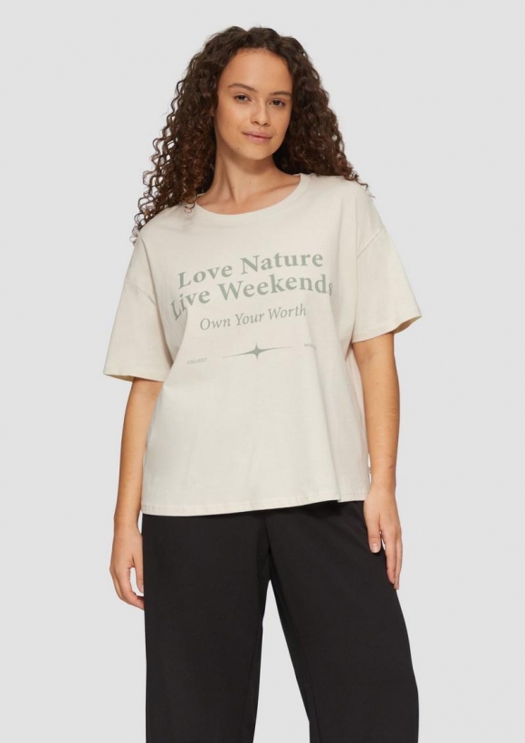 s.Oliver Print-Shirt mit überschnittenen Schultern - beige