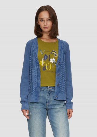 s.Oliver Baumwollcardigan mit Zopfmuster - hellblau