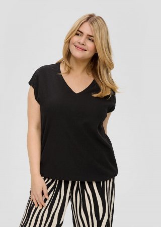 s.Oliver Jersey-Shirt mit überschnittenen Schultern und elastischem Saum - schwarz