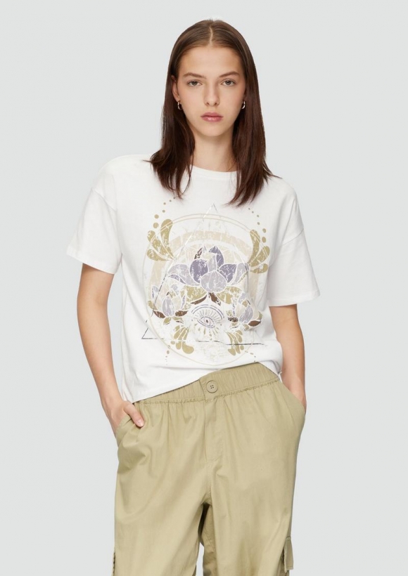 s.Oliver Print-T-Shirt mit überschnittenen Schultern - weiß