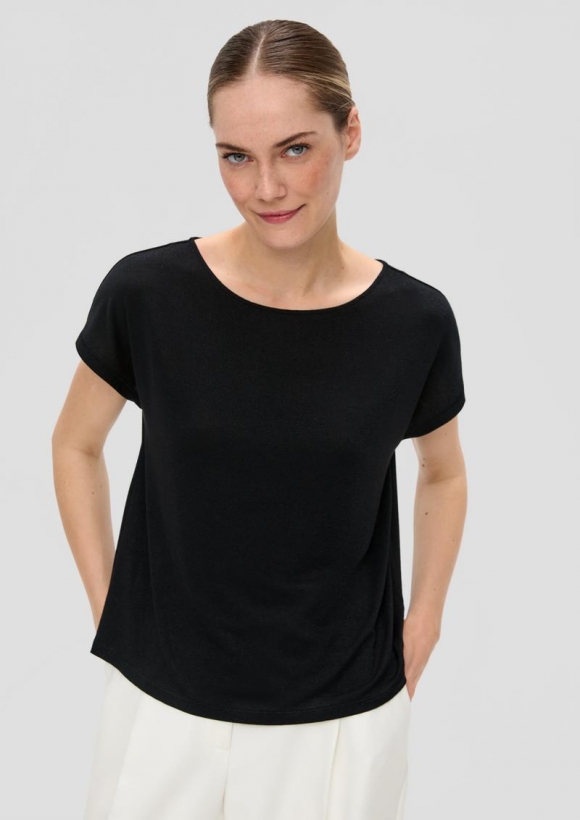 s.Oliver Fließendes Jersey-T-Shirt aus Glitzergarn - schwarz