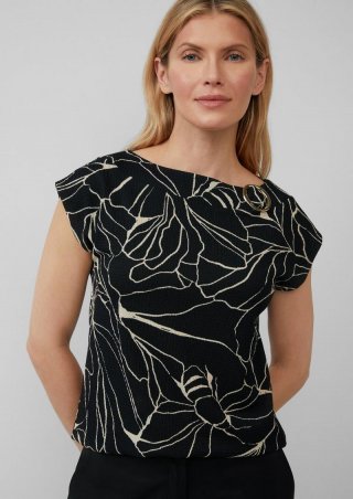 s.Oliver Gemustertes Relaxed-Fit-Shirt mit Schmuck-Detail - schwarz
