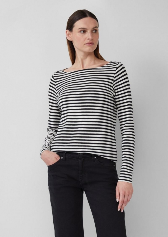 s.Oliver Lässiges Langarmshirt mit U-Boot-Ausschnitt - schwarz